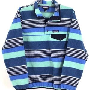 Patagonia Women's Blue Synchilla Striped Fleece Pullover Sweater - Size M